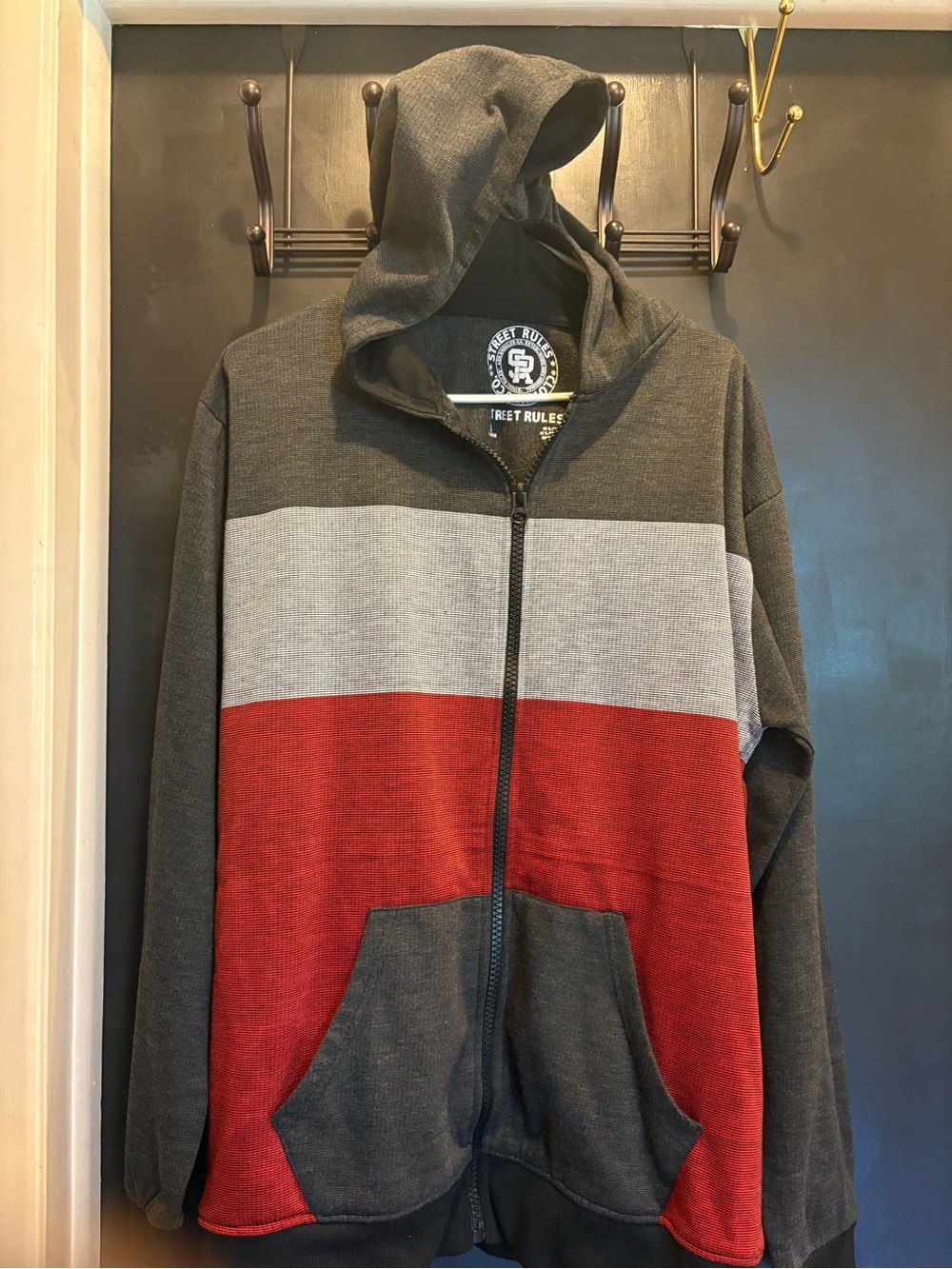 Street Rules Zip Up Hoodie Tri-color Block Mens Medium